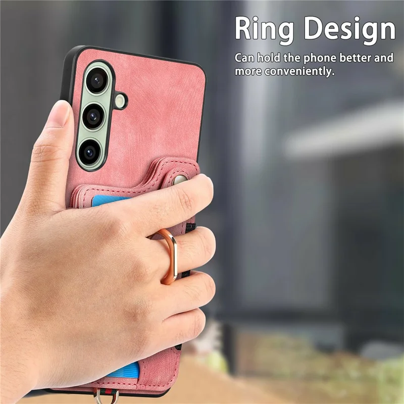 Для чехла Samsung Galaxy S24 FE RFID Blocking Handbag Leather+TPU Phone Cover Card Slots, Ring Holder - Розовый