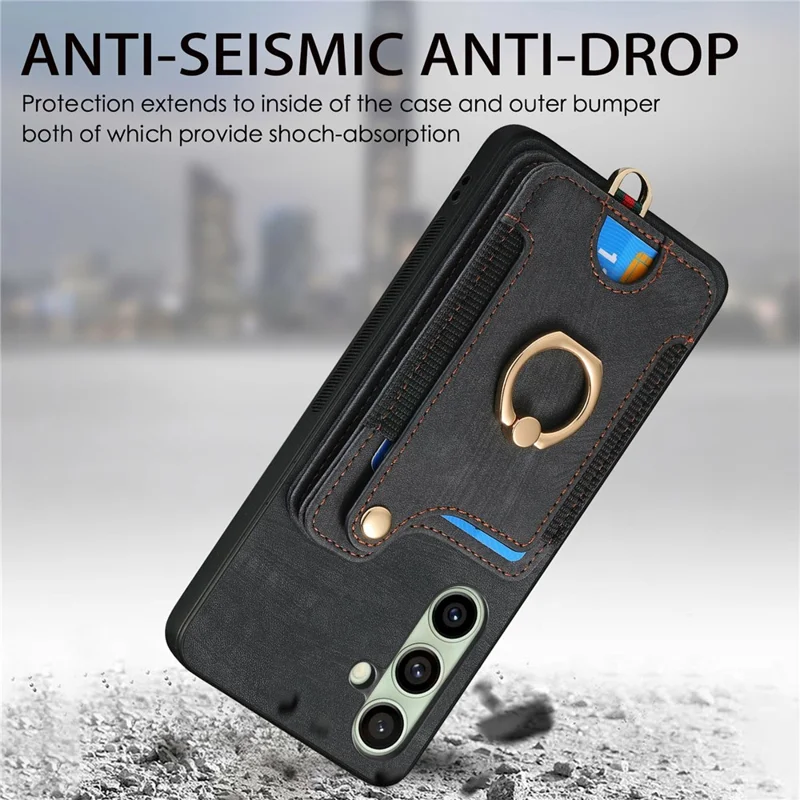 Для чехла Samsung Galaxy S24 FE RFID Blocking Handbag Leather+TPU Phone Cover Card Slots, Ring Holder - Розовый