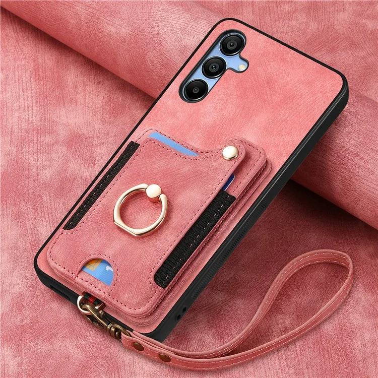 Для Samsung Galaxy A16 4G / A16 5G Чехол RFID Blocking Handbag Leather+TPU Phone Cover Card Slots, Ring Holder - Розовый