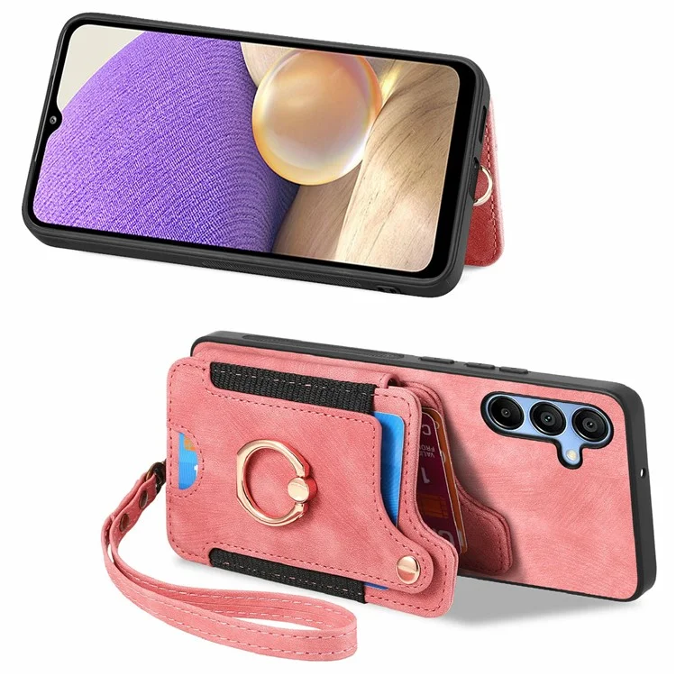 Для Samsung Galaxy A16 4G / A16 5G Чехол RFID Blocking Handbag Leather+TPU Phone Cover Card Slots, Ring Holder - Розовый