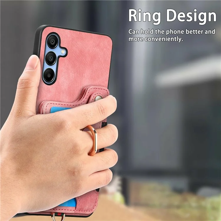 Для Samsung Galaxy A16 4G / A16 5G Чехол RFID Blocking Handbag Leather+TPU Phone Cover Card Slots, Ring Holder - Розовый