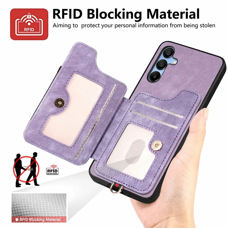 For Samsung Galaxy A16 4G  /  A16 5G Case RFID Blocking Handbag Leather+TPU Phone Cover Card Slots, Ring Holder - Black