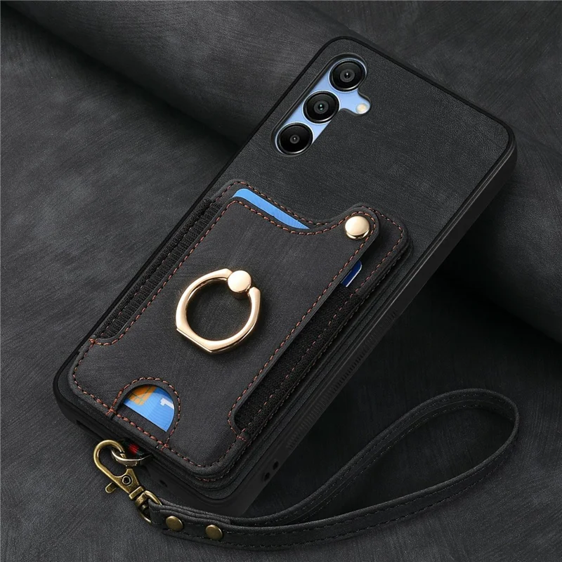 For Samsung Galaxy A16 4G  /  A16 5G Case RFID Blocking Handbag Leather+TPU Phone Cover Card Slots, Ring Holder - Black