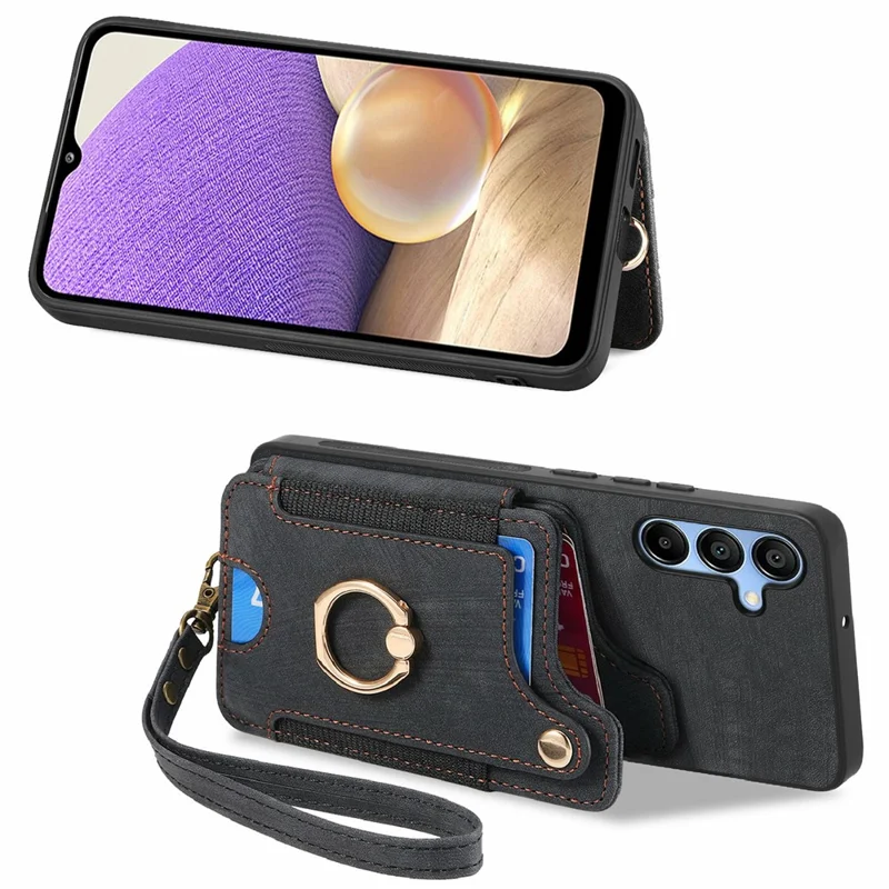 For Samsung Galaxy A16 4G  /  A16 5G Case RFID Blocking Handbag Leather+TPU Phone Cover Card Slots, Ring Holder - Black