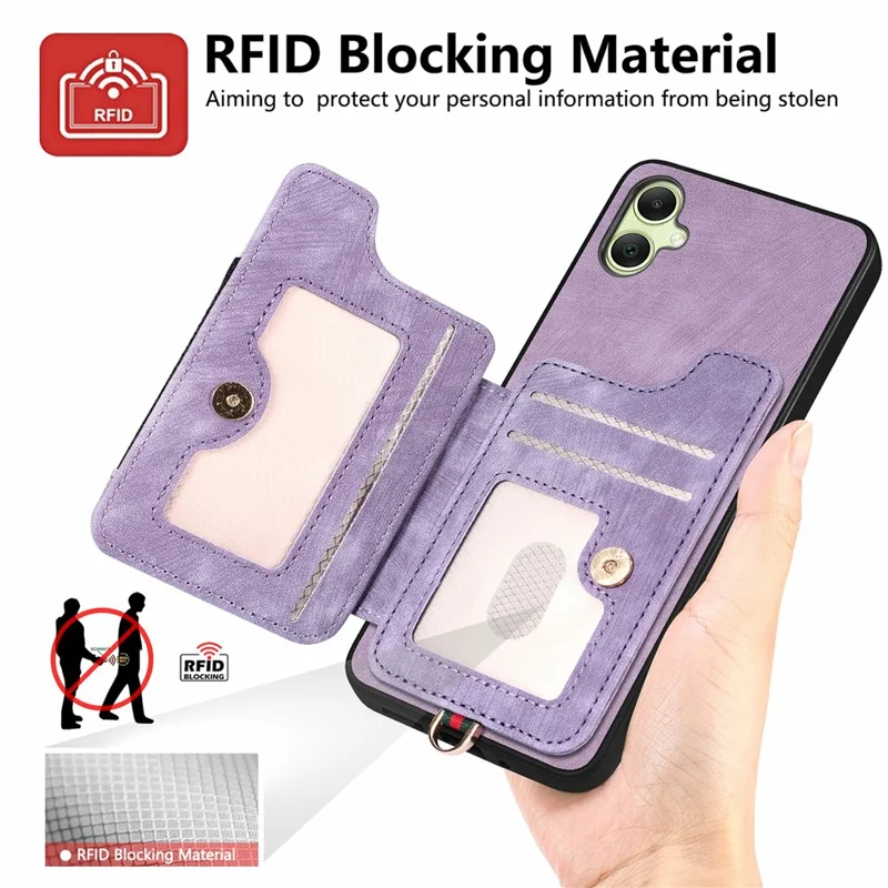 For Samsung Galaxy A06 4G Case RFID Blocking Handbag Leather+TPU Phone Cover Card Slots, Ring Holder - Pink