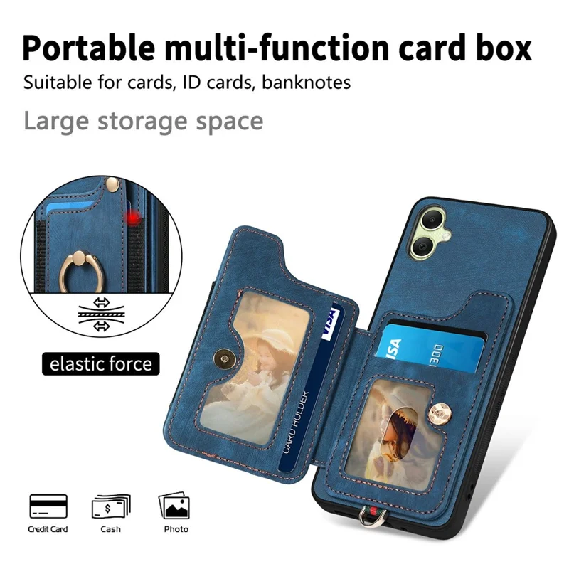 For Samsung Galaxy A06 4G Case RFID Blocking Handbag Leather+TPU Phone Cover Card Slots, Ring Holder - Green