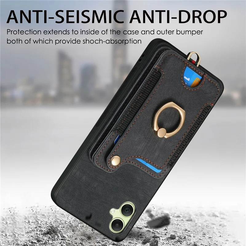 For Samsung Galaxy A06 4G Case RFID Blocking Handbag Leather+TPU Phone Cover Card Slots, Ring Holder - Green