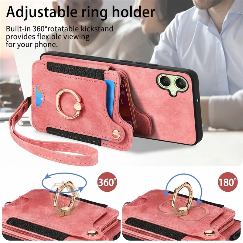 For Samsung Galaxy A06 4G Case RFID Blocking Handbag Leather+TPU Phone Cover Card Slots, Ring Holder - Green