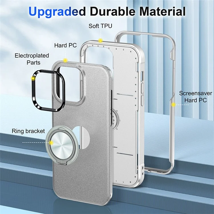 Bulk Purchasing For iPhone 12 Case Ring Kickstand PC+TPU Matte Phone Cover - Silver