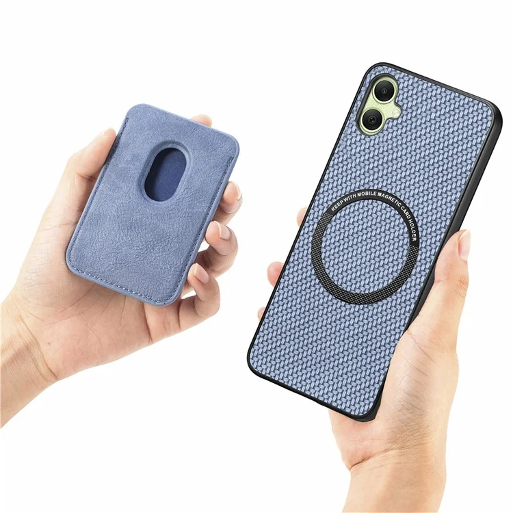 Custodia per Samsung Galaxy A06 in fibra di carbonio e pelle con tasca staccabile per schede - Nero