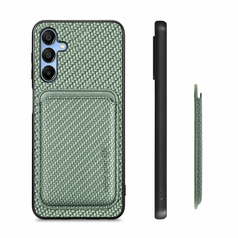 Capa para Samsung Galaxy A16 4G / 5G de fibra de carbono e couro com bolsa destacável para cartões - Preto