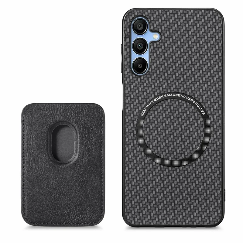 Capa para Samsung Galaxy A16 4G / 5G de fibra de carbono e couro com bolsa destacável para cartões - Preto