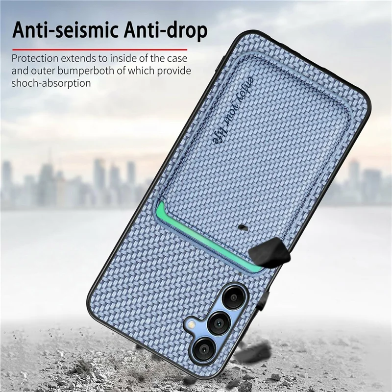 Capa para Samsung Galaxy A16 4G / 5G de fibra de carbono e couro com bolsa destacável para cartões - Preto