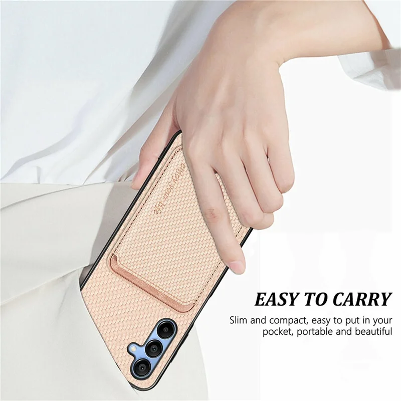 Capa para Samsung Galaxy A16 4G / 5G de fibra de carbono e couro com bolsa destacável para cartões - Preto
