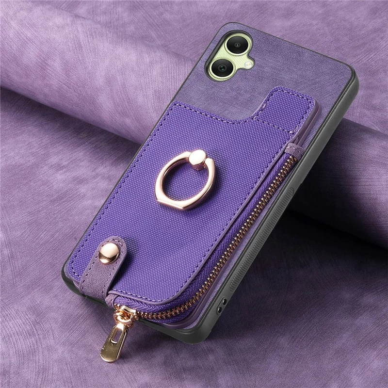 For Samsung Galaxy A06 4G Case Zipper Pocket Kickstand Leather Phone Back Cover - Purple