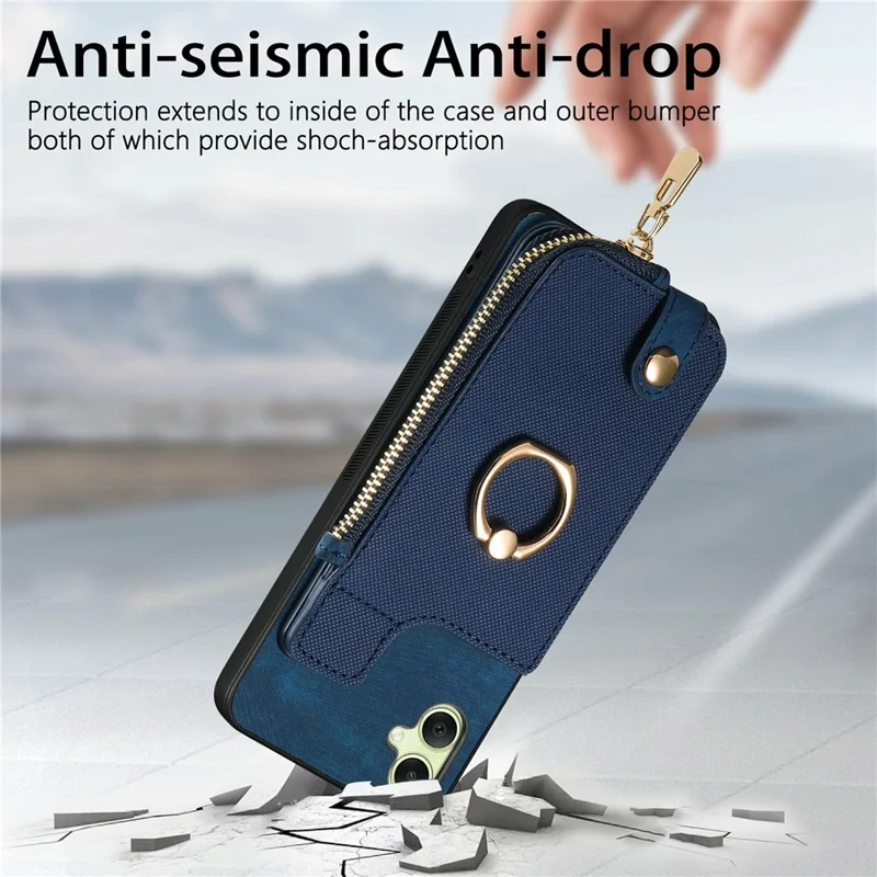 For Samsung Galaxy A06 4G Case Zipper Pocket Kickstand Leather Phone Back Cover - Green