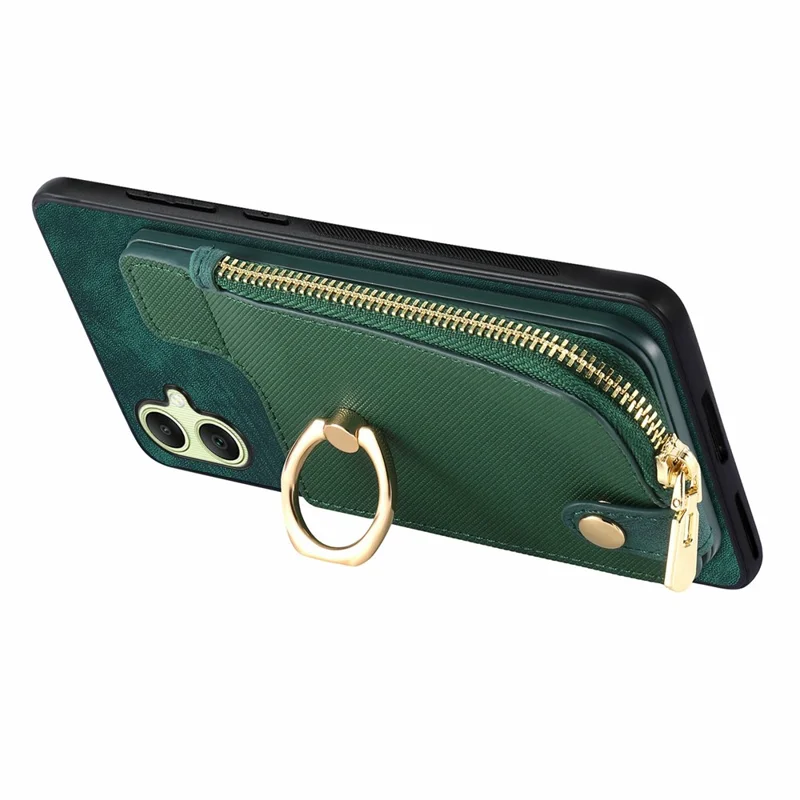 For Samsung Galaxy A06 4G Case Zipper Pocket Kickstand Leather Phone Back Cover - Green