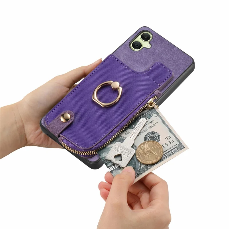 For Samsung Galaxy A06 4G Case Zipper Pocket Kickstand Leather Phone Back Cover - Green