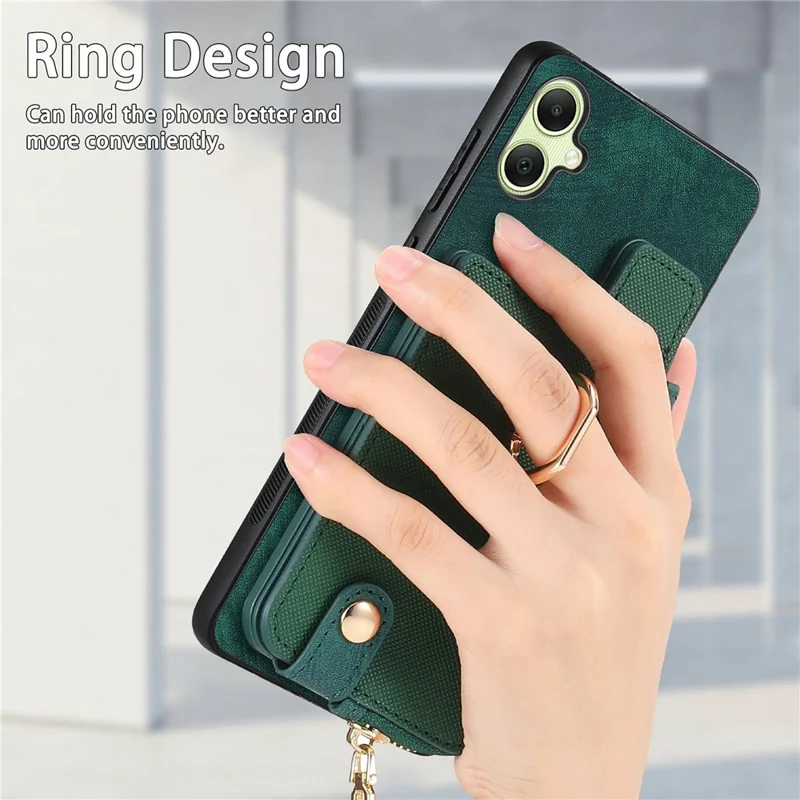 For Samsung Galaxy A06 4G Case Zipper Pocket Kickstand Leather Phone Back Cover - Green