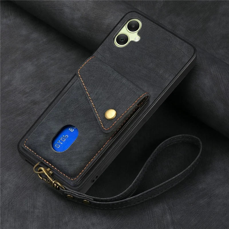 For Samsung Galaxy A06 4G Case with Card Slot Kickstand Leather TPU Phone Cover - Black