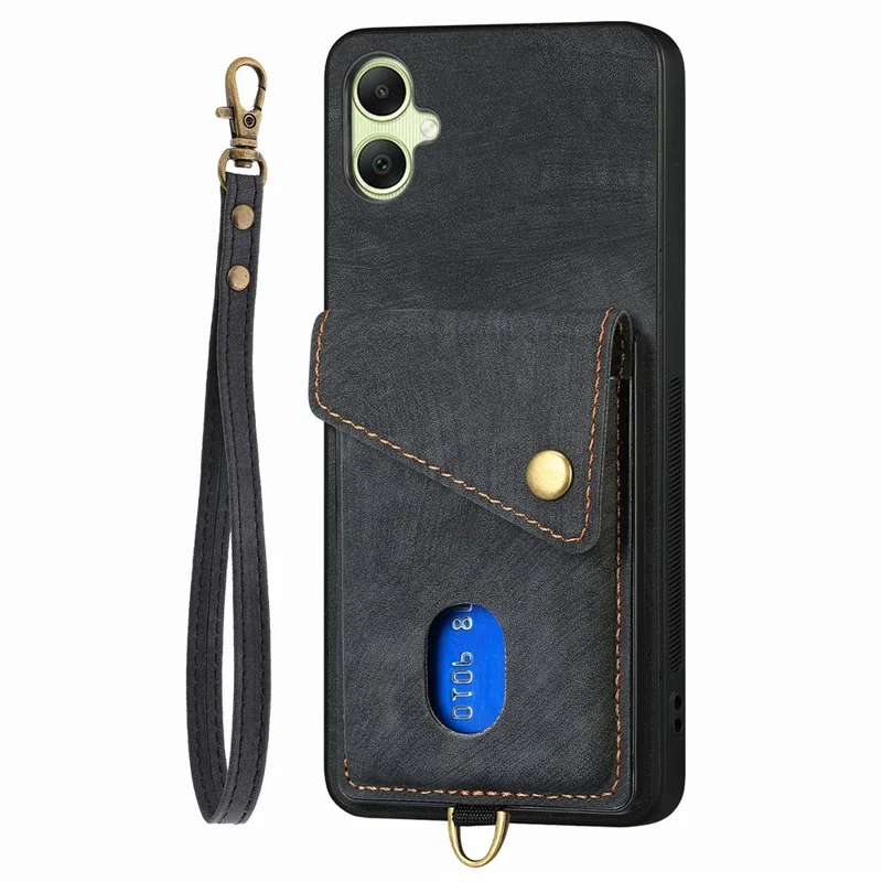 For Samsung Galaxy A06 4G Case with Card Slot Kickstand Leather TPU Phone Cover - Black