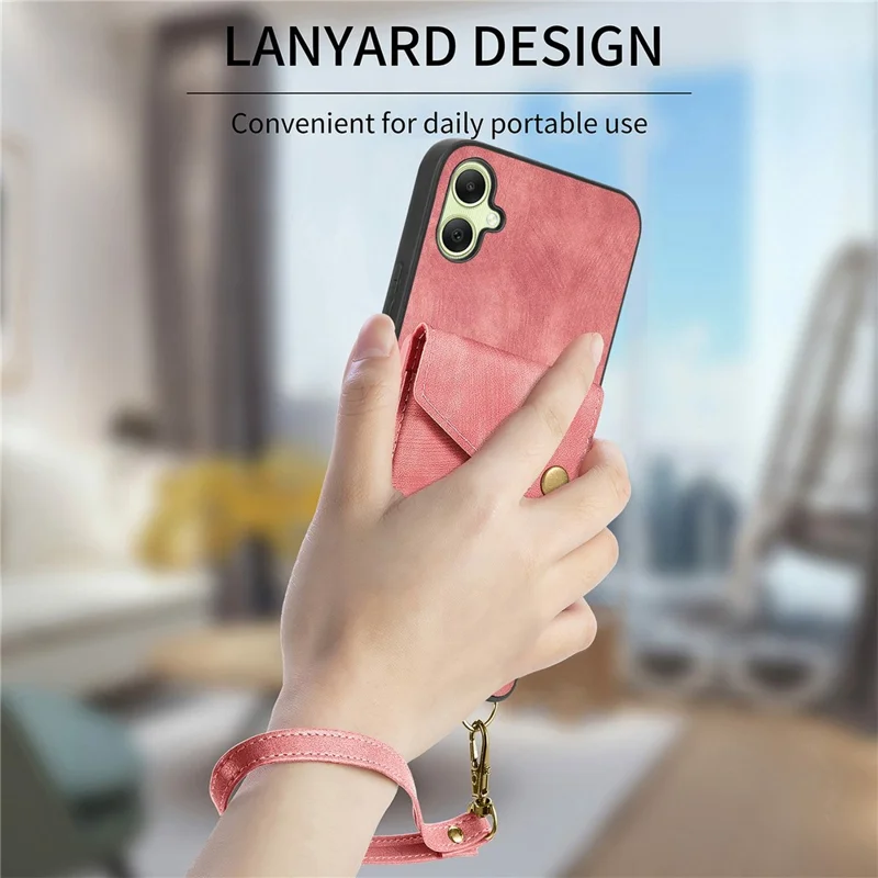 For Samsung Galaxy A06 4G Case with Card Slot Kickstand Leather TPU Phone Cover - Black