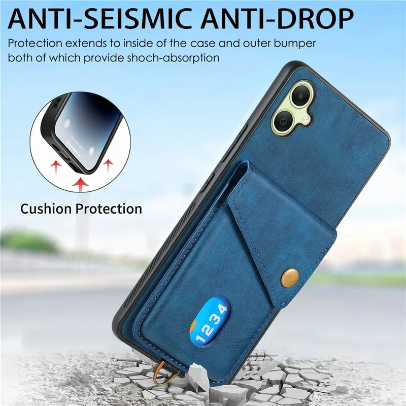 For Samsung Galaxy A06 4G Case with Card Slot Kickstand Leather TPU Phone Cover - Black