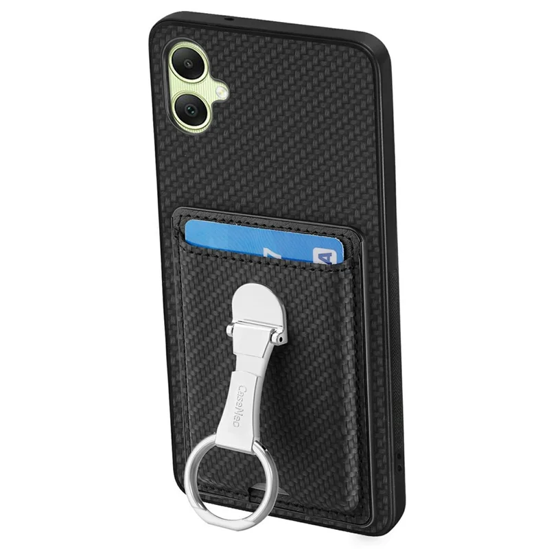 For Samsung Galaxy A06 4G Case Kickstand Leather Card Slots Back Cover Carbon Fiber Texture - Black
