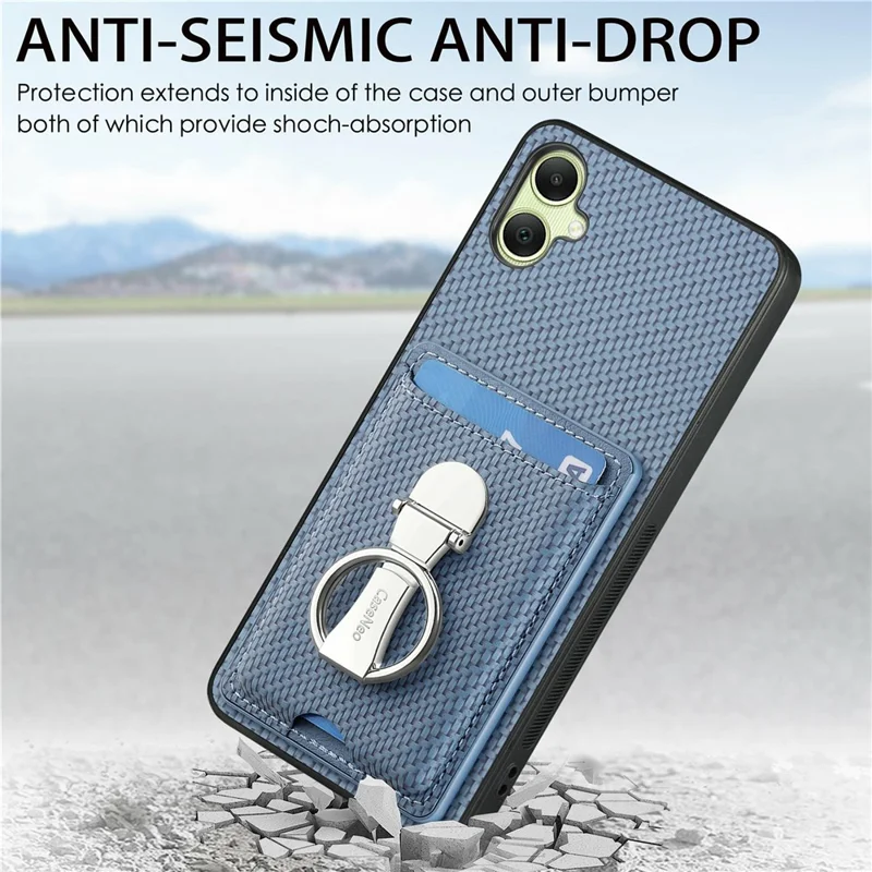 For Samsung Galaxy A06 4G Case Kickstand Leather Card Slots Back Cover Carbon Fiber Texture - Black