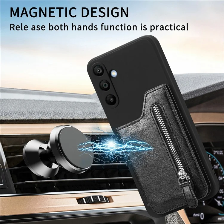 For Samsung Galaxy A16 4G / 5G Case PU Leather+TPU Phone Cover with Zipper Pocket Wallet - Black