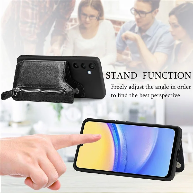 For Samsung Galaxy A16 4G / 5G Case PU Leather+TPU Phone Cover with Zipper Pocket Wallet - Black