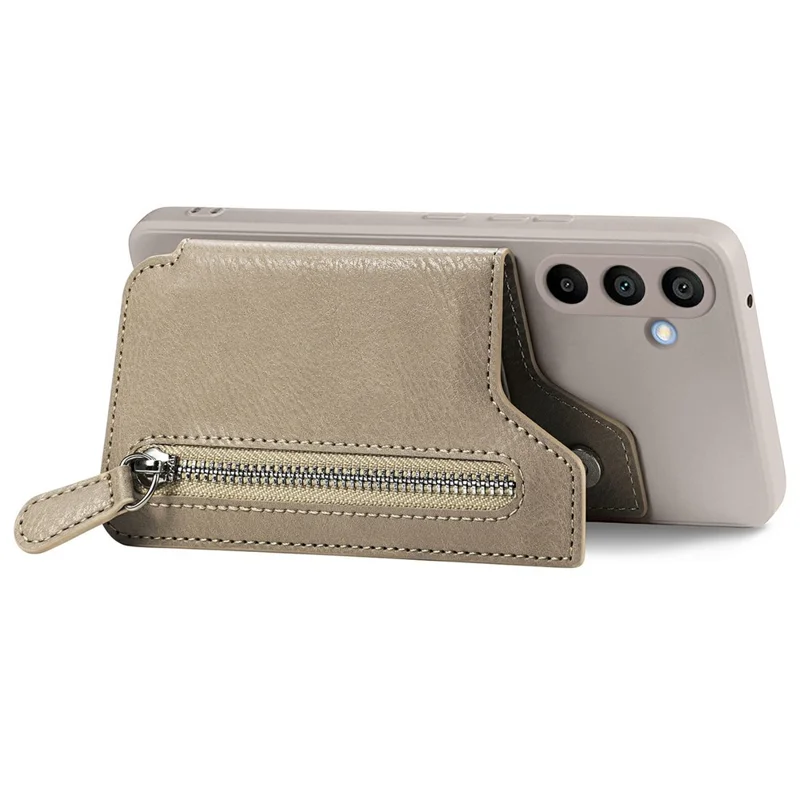 For Samsung Galaxy A16 4G / 5G Case PU Leather+TPU Phone Cover with Zipper Pocket Wallet - Beige