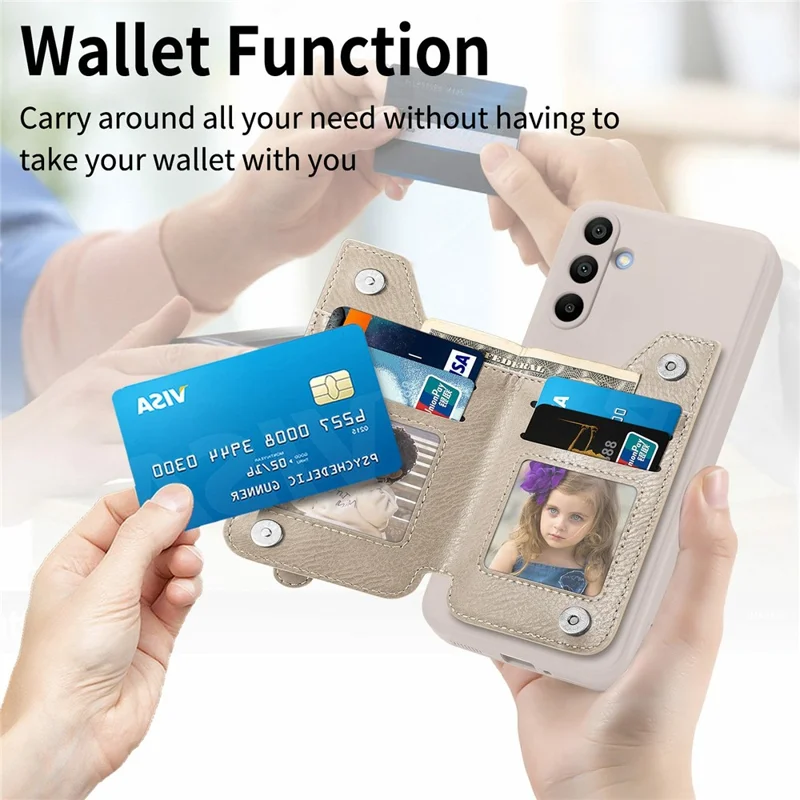 For Samsung Galaxy A16 4G / 5G Case PU Leather+TPU Phone Cover with Zipper Pocket Wallet - Beige