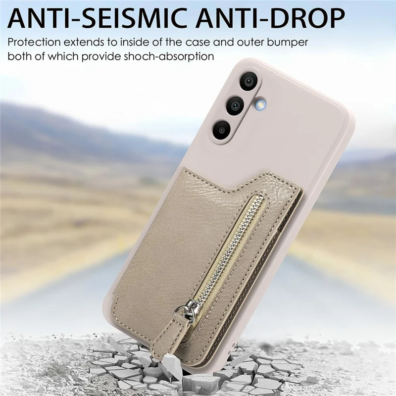 For Samsung Galaxy A16 4G / 5G Case PU Leather+TPU Phone Cover with Zipper Pocket Wallet - Beige