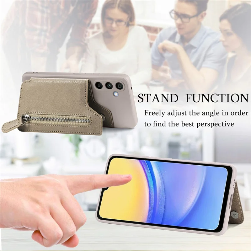 For Samsung Galaxy A16 4G / 5G Case PU Leather+TPU Phone Cover with Zipper Pocket Wallet - Beige