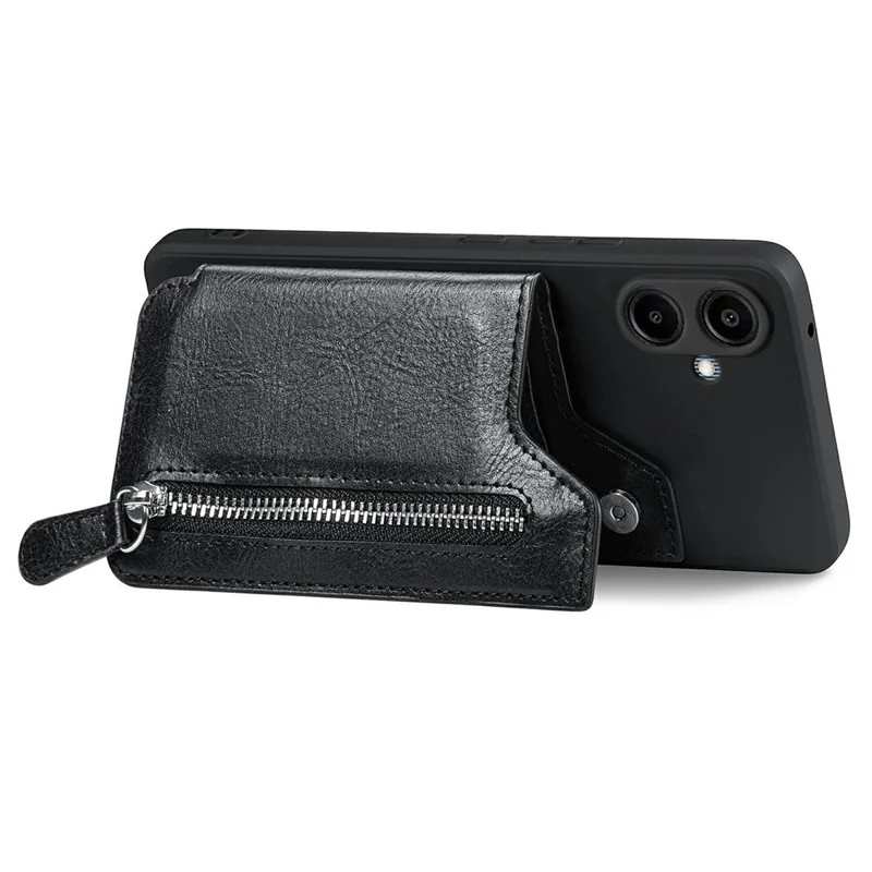 Para o Samsung Galaxy A06 Capa Case PU Couro+TPU Capa de Telefone com Bolso com Zíper Carteira - Preto
