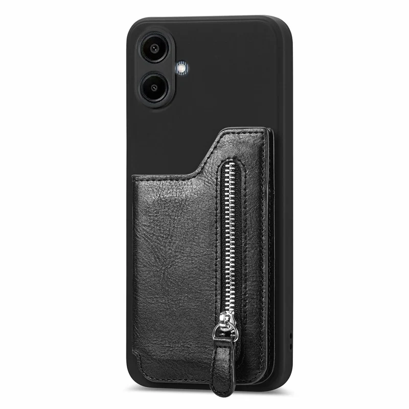 Para o Samsung Galaxy A06 Capa Case PU Couro+TPU Capa de Telefone com Bolso com Zíper Carteira - Preto