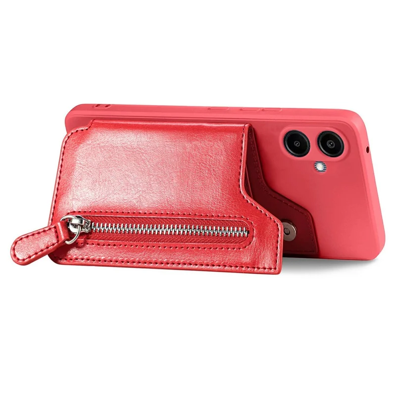 For Samsung Galaxy A06 4G Case PU Leather+TPU Phone Cover with Zipper Pocket Wallet - Red