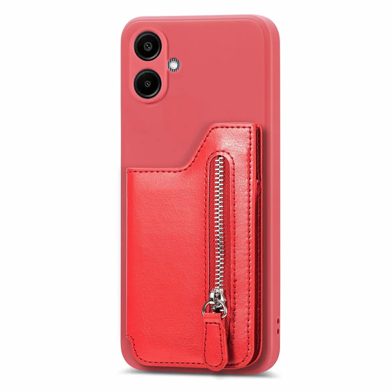 For Samsung Galaxy A06 4G Case PU Leather+TPU Phone Cover with Zipper Pocket Wallet - Red