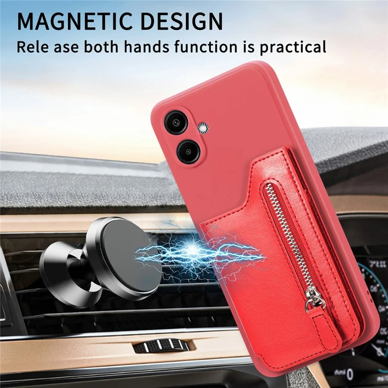 For Samsung Galaxy A06 4G Case PU Leather+TPU Phone Cover with Zipper Pocket Wallet - Red