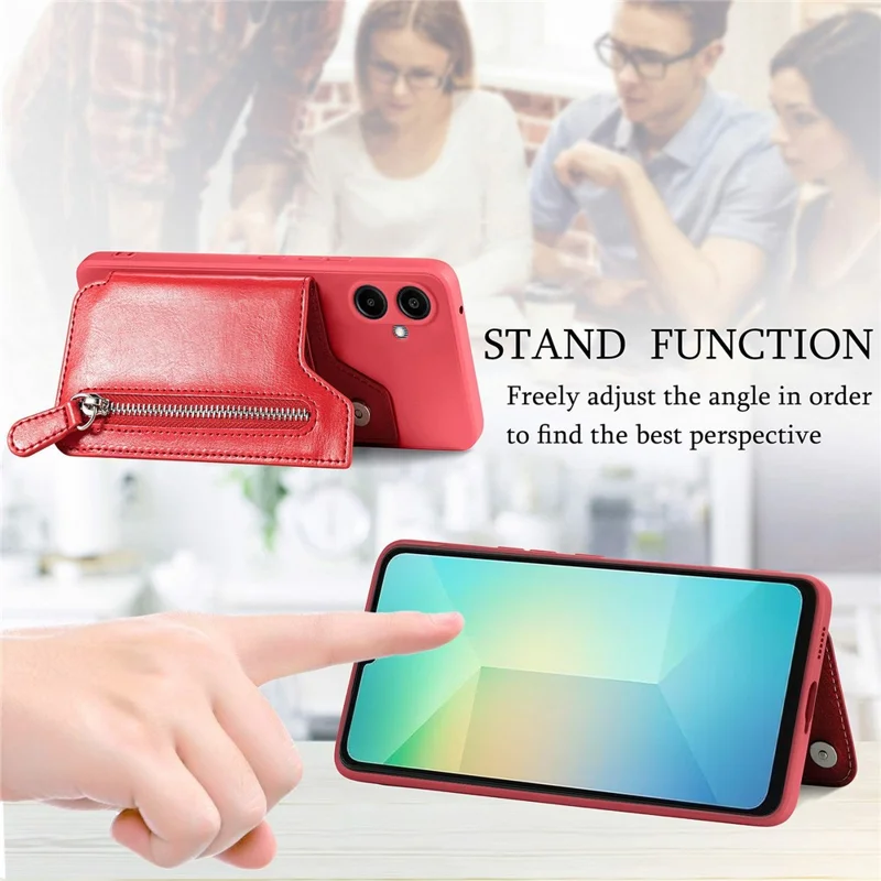 For Samsung Galaxy A06 4G Case PU Leather+TPU Phone Cover with Zipper Pocket Wallet - Red