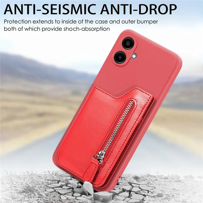 For Samsung Galaxy A06 4G Case PU Leather+TPU Phone Cover with Zipper Pocket Wallet - Red