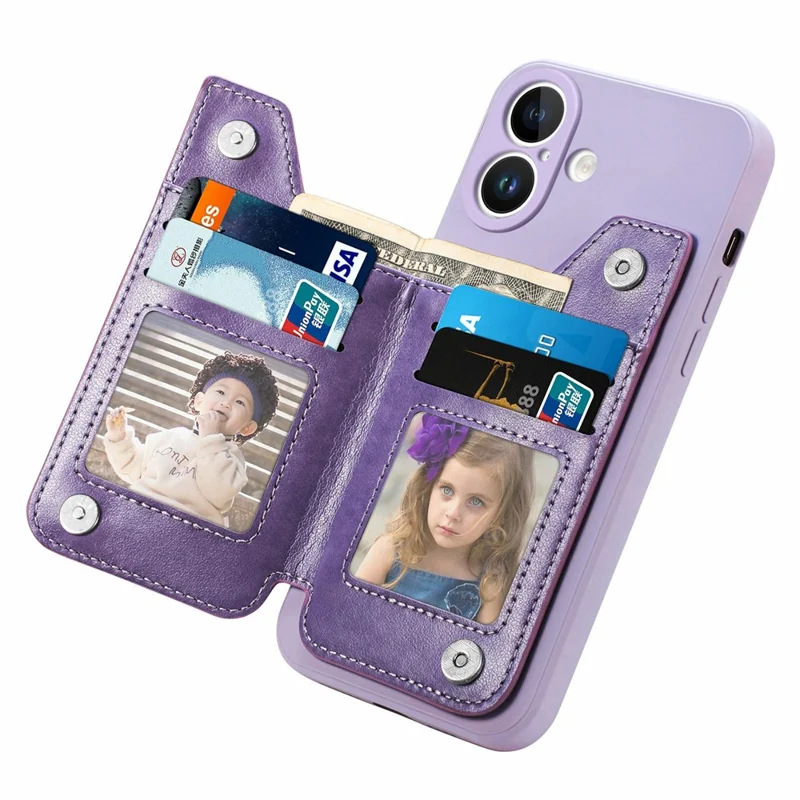 Custodia per iPhone 16 Plus in pelle PU + TPU con cerniera e tasca portafoglio - Viola