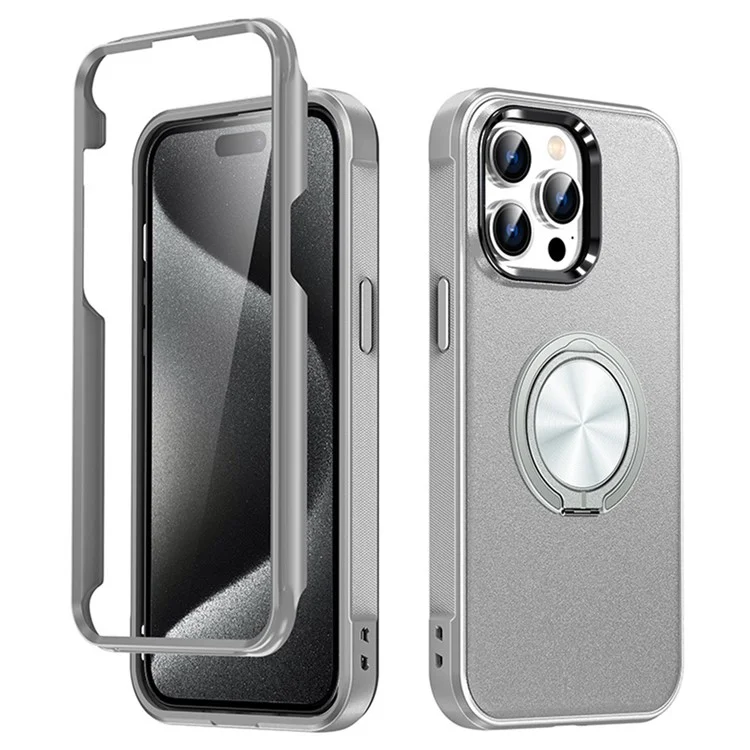 Bulk Purchasing For iPhone 14 Plus Case Ring Kickstand PC+TPU Matte Phone Cover - Silver