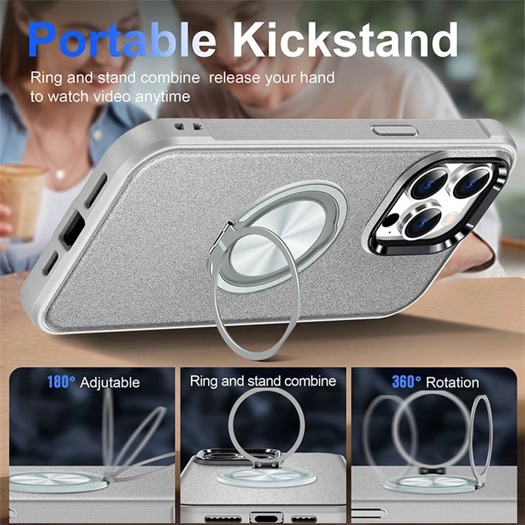 Bulk Purchasing For iPhone 14 Plus Case Ring Kickstand PC+TPU Matte Phone Cover - Silver