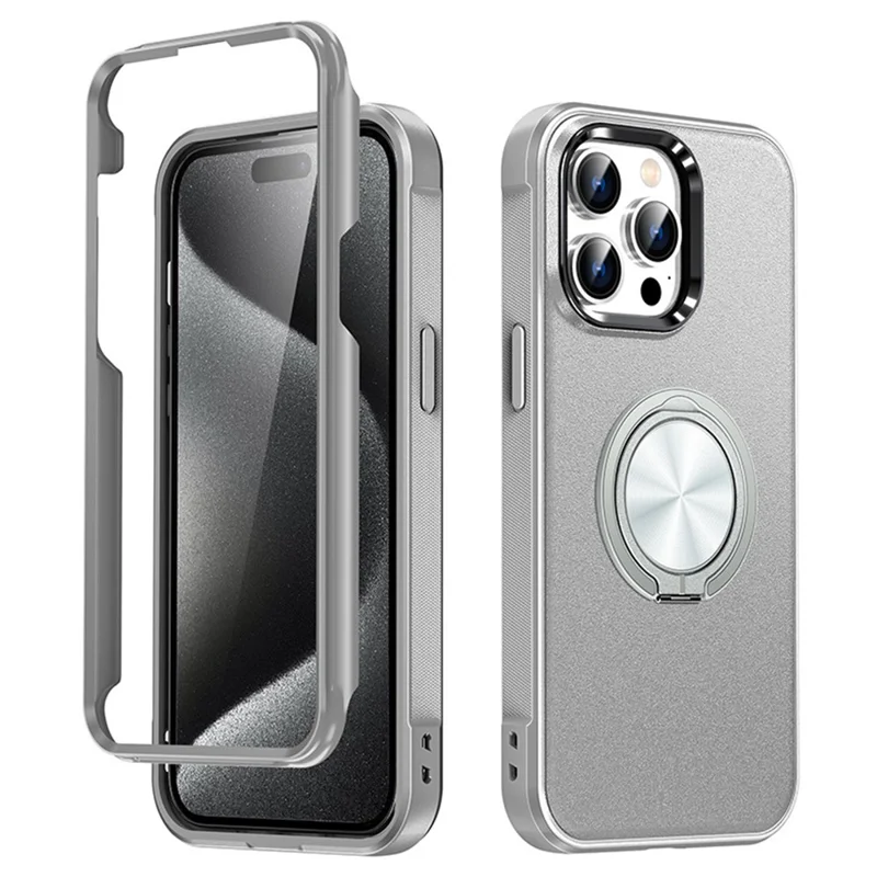 Bulk Purchasing For iPhone 15 Pro Max Case Ring Kickstand PC+TPU Matte Phone Cover - Silver