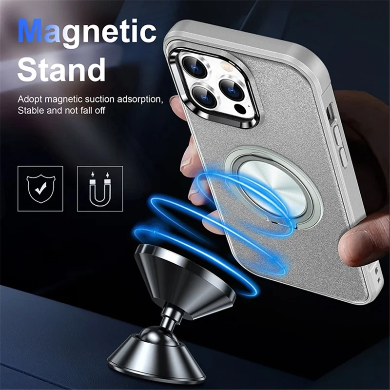 Bulk Purchasing For iPhone 15 Pro Max Case Ring Kickstand PC+TPU Matte Phone Cover - Silver