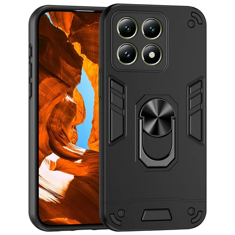 Para Xiaomi 14T Case PC+TPU Drop Defend Phone Cover with Ring Kickstand - Black