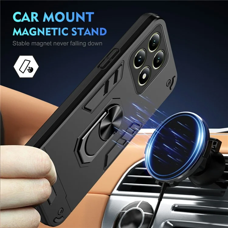Para Xiaomi 14T Case PC+TPU Drop Defend Phone Cover with Ring Kickstand - Black
