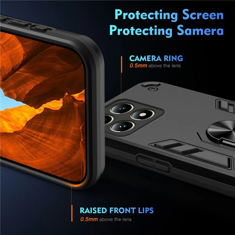 Para Xiaomi 14T Case PC+TPU Drop Defend Phone Cover with Ring Kickstand - Black